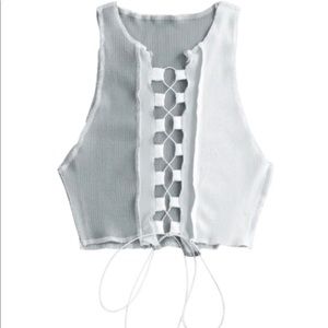 Gray and white lace up tank tops 🤩